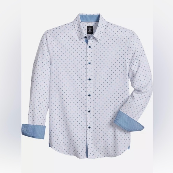 Michael Strahan Modern Fit Button Down Shirt Men’s Small Stretch White Blue Pink - Picture 1 of 9